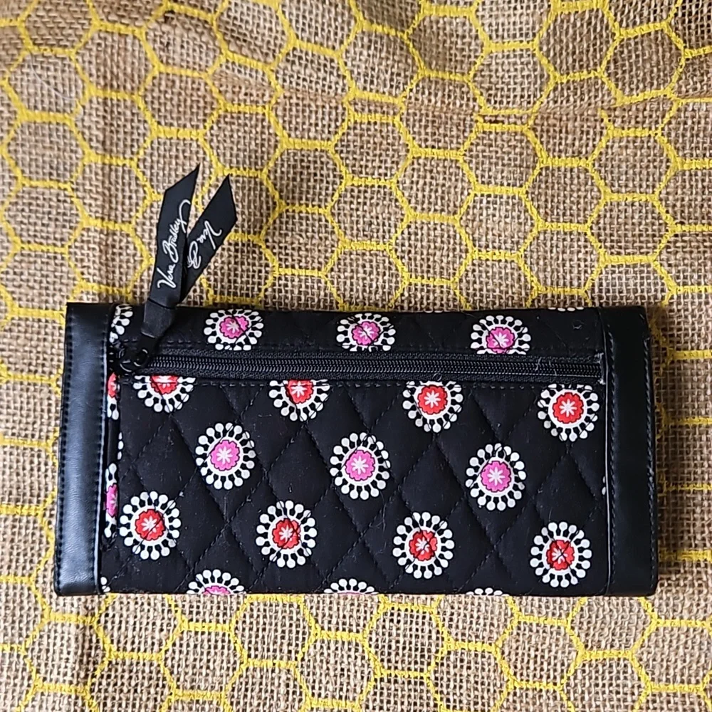 NWOT Vera Bradley Black Quilted Wallet with Red and Pink Accents